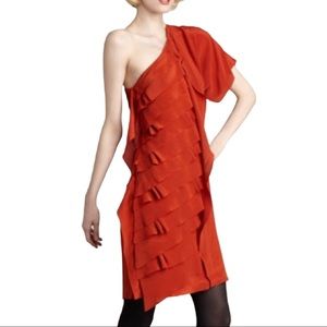 NWT Sachin + Babi Silk Tiered One-Shoulder Midi Dress